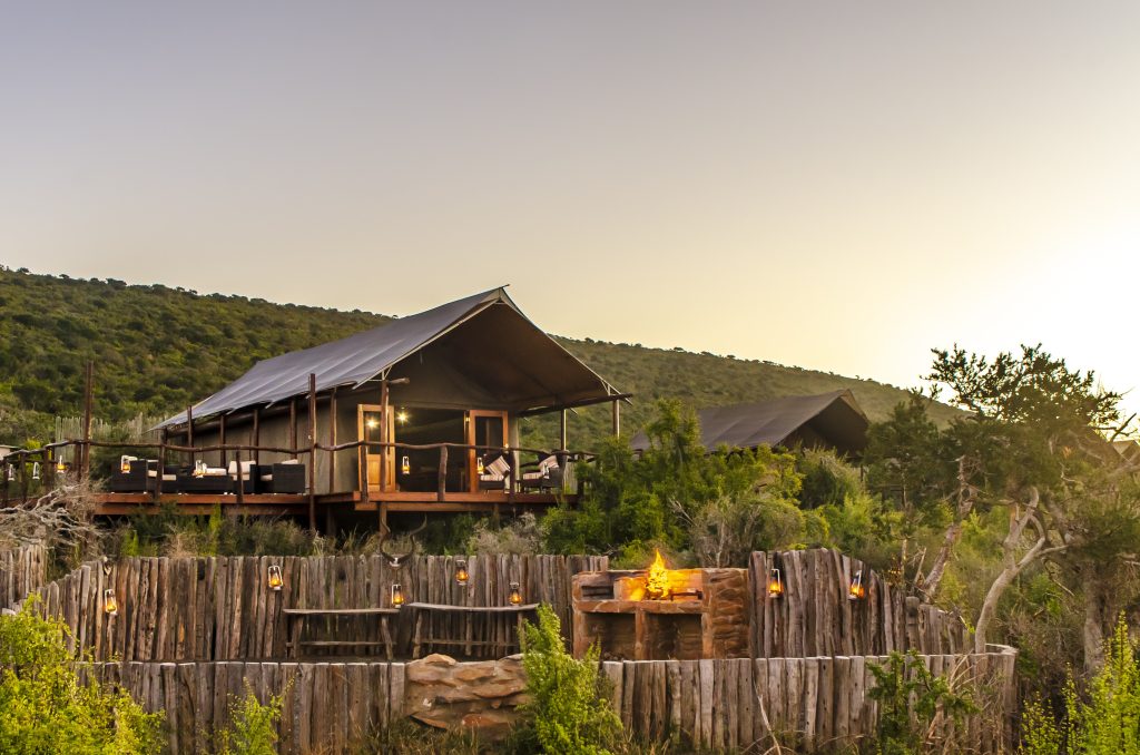 KWANDWE PRIVATE GAME RESERVE Galpin Tented Camp Front view of the tent from the boma - Ganders Travel